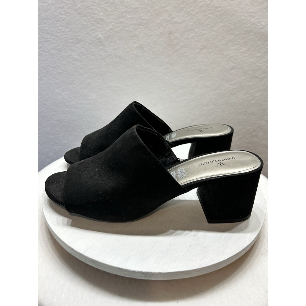 WORTHINGTON Fritz Black "Suede" Women's Size 10W Slides‎ Sandals Shoes EUC